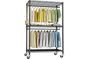 FUTASSI P3 Rolling Clothes Rack, Clothing Racks for Hanging Clothes, Heavy Duty Garment Rack with Wheels, Freestanding Portable Closet Organizer 39.4''W x 14''D x 78.5''H, Max Load 464 LBS, Black