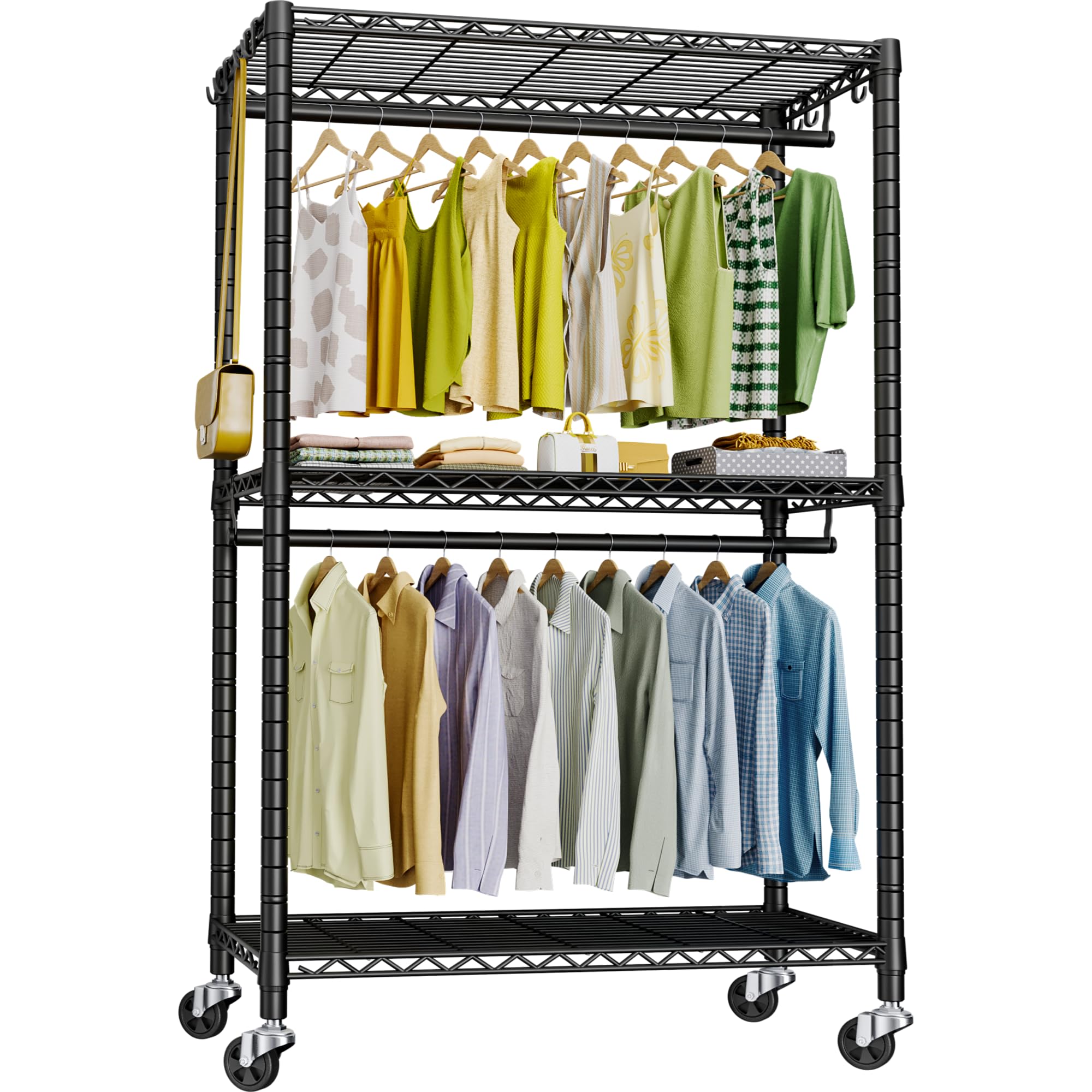 Photo 1 of FUTASSI P3 Rolling Clothes Rack, Clothing Racks for Hanging Clothes, Heavy Duty Garment Rack with Wheels, Freestanding Portable Closet Organizer 39.4''W x 14''D x 78.5''H, Max Load 464 LBS, Black