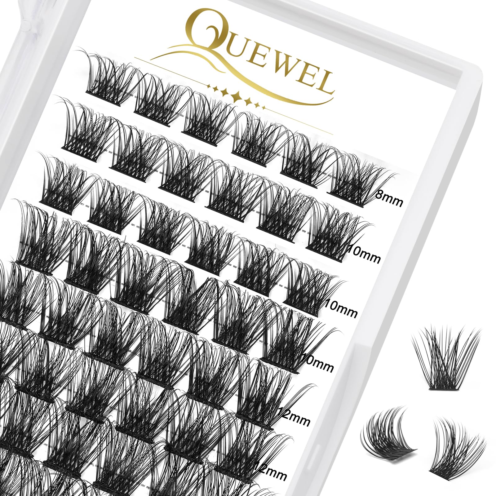 QUEWEL Cluster Lashes 72 Pcs Individual Lashes Wide Stem C/D Curl 8-16mm Length DIY Eyelash Extension False Lashes Individual Natural&Mega Styles Soft for Personal Makeup Use at Home (Mega-C-MIX8-16) — image 1