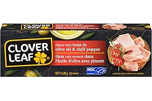 Clover Leaf Flaked Light Tuna in Olive Oil & Chili Pepper - 11g Protein Per Serving - No Preservatives, MSC Certified, Canned