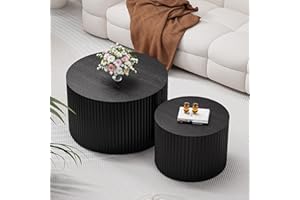 YYZIWYUN Nesting Coffee Tables Set of 2 Wooden Round Coffee Table Circle Nesting Table Space-Saving Design Modern Coffee Table Round Accent Tables Set for Living Room Bedroom Office (Black D18.9+D15)
