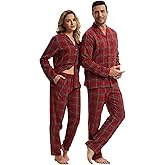 Navisting 100% Cotton Christmas Matching Pajamas Sets for Couples Xmas Red-green Plaid Warm Sleepwear Festival PJ Set