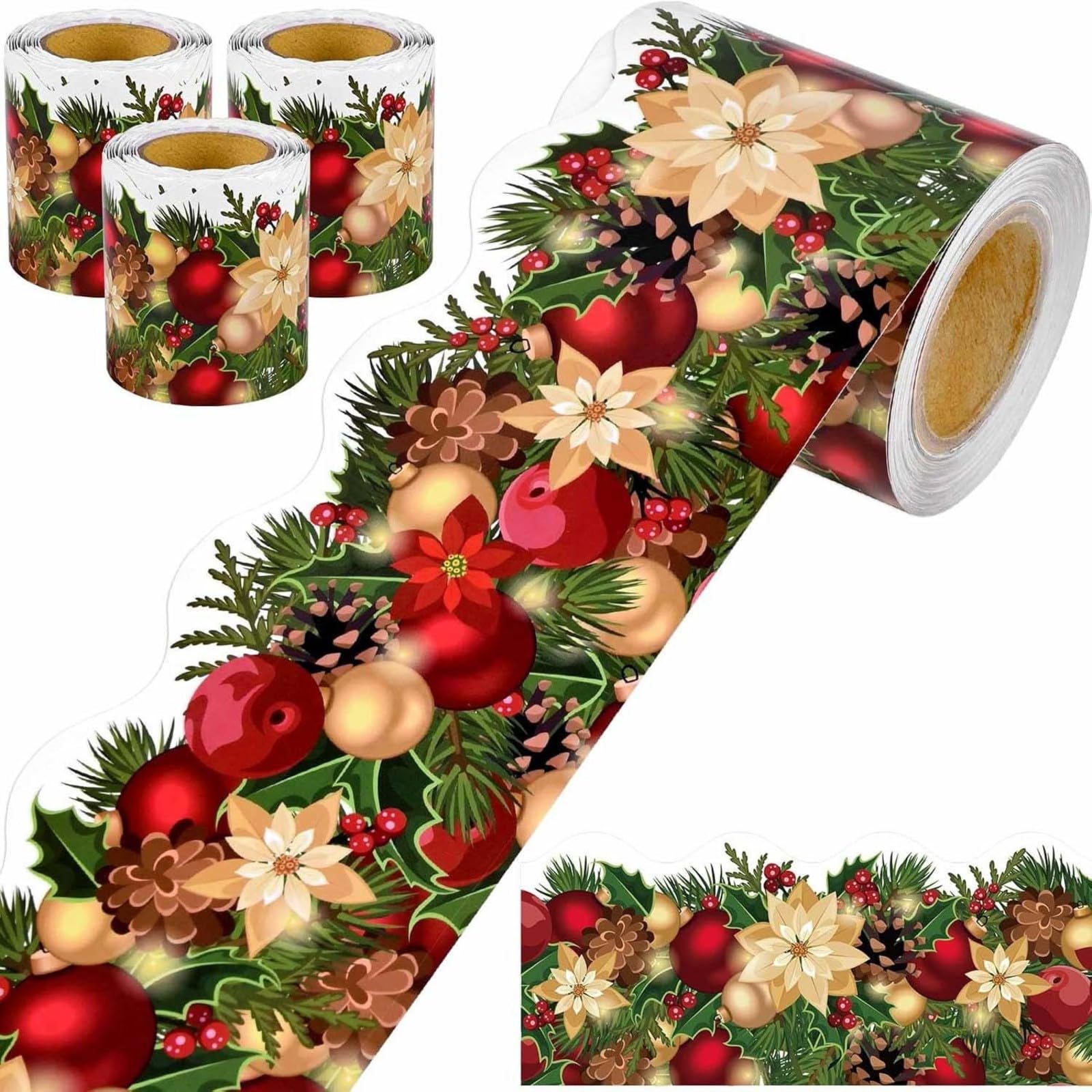 Photo 1 of 1PCS 60ft Christmas Festive Decorative Trim Classroom Trim Decorations Themed Border Sticker for Photo Wall Bullet Boards Desks Display Home and School Decorations