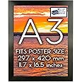 Poster Frame | A1 A2 A3 A4 A5 Sizes | 1.25 Inch Black Frame | Includes Hanging Hardware and Plexi-Glass | Made in USA | Picture Frame (A3-11.7 x 16.5 inches - 297 x 420 mm)