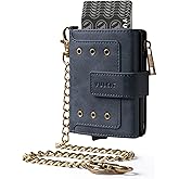 VULKIT Mens Wallet RFID Protected with Chain, POP UP Credit Card Ejector Case, ID Window, Zipper Pocket for Coins and Compartment for Bills/Banknotes, Navy Blue