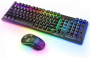 MOOJAY Wireless PC Gaming Keyboard and Mouse RGB Backlit, Rechargeable 2.4G Light Up Cordless Keyboard with Ergonomic Wireless Wired Dual Mode Mice, for PC/Laptop/Windows/Mac - Black