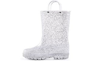 K KomForme Girls Rain Boots,Kids Glitter Waterproof Boots with Easy-on Handles