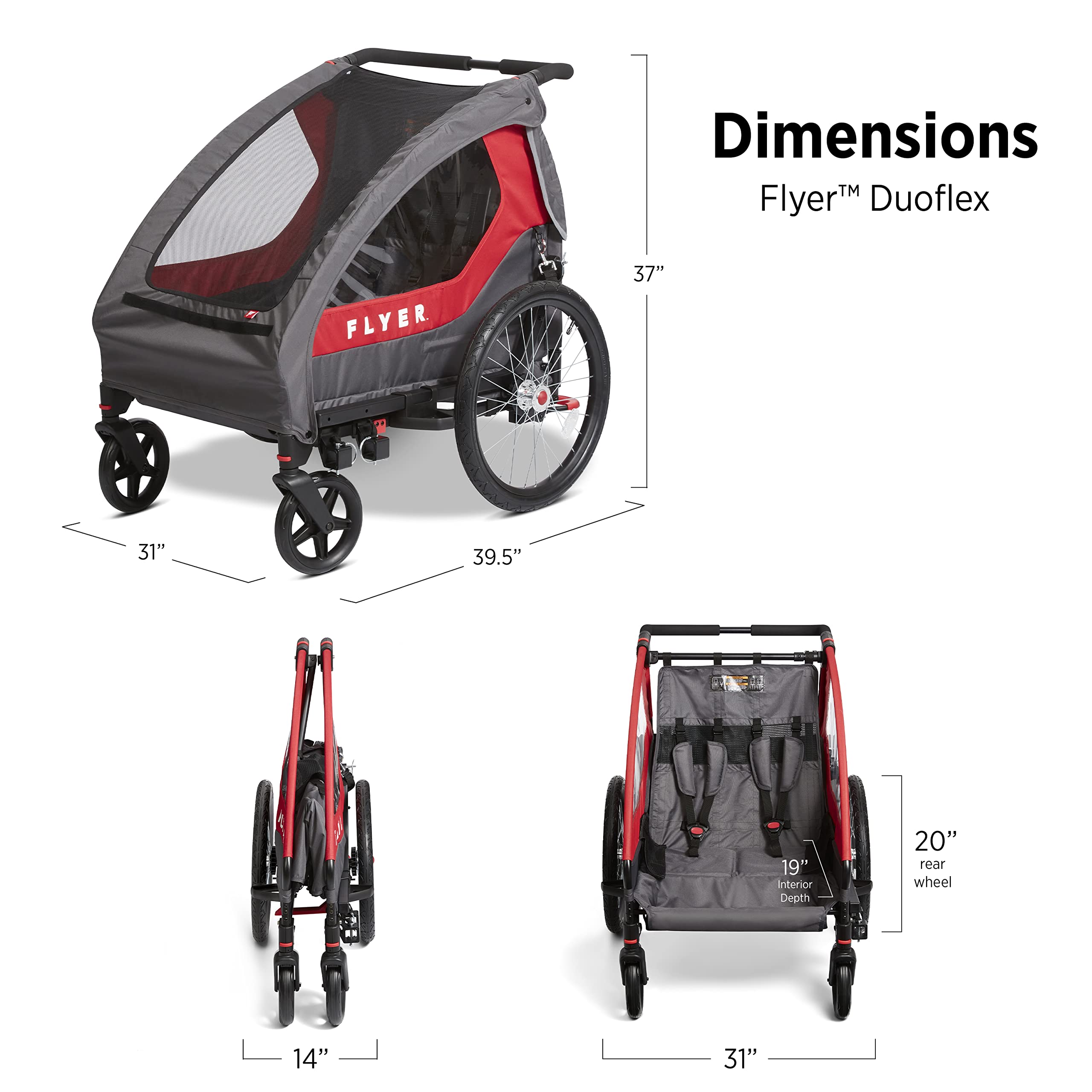 Flyer? Duoflex 2 in 1 Bike Trailer and Double Stroller for Toddlers, 1+ Years
