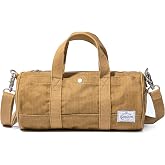 Gootium Herringbone Mini Duffle, Canvas Crossbody Bag Roll Tote Bag, Camel | Washed Canvas, Compact Barrel Shape, Webbing Handles, Removable Adjustable Strap, EDC Ready, Daily Commute, Casual Travel