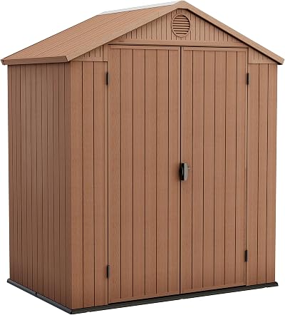 Keter Darwin Outdoor Apex Double Door Garden Storage Shed 6x4ft Brown