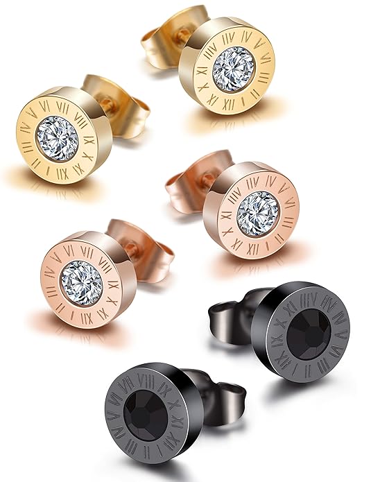 WISTIC Damen Herren Ohrstecker Set Glitzern Ohrringe mit Kristall Rosegold Gold Schwarz Geschenk Nickelfrei