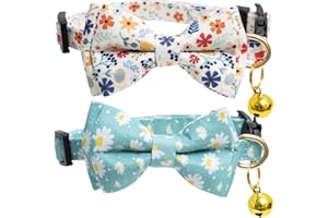 Faygarsle 2 Pack Cotton Designer Breakaway Cats Collar with Bow Tie and Bell Cat Collars for Girl Female Cat Collar with Bell Collars for Cats Flower Pattern