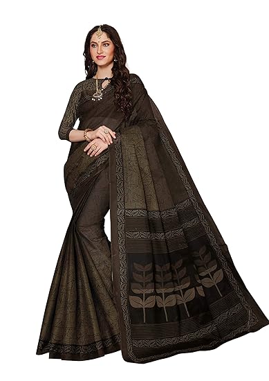 Womens Pure Cotton Printed Saree with Blouse Piece (SKR5502_Black)