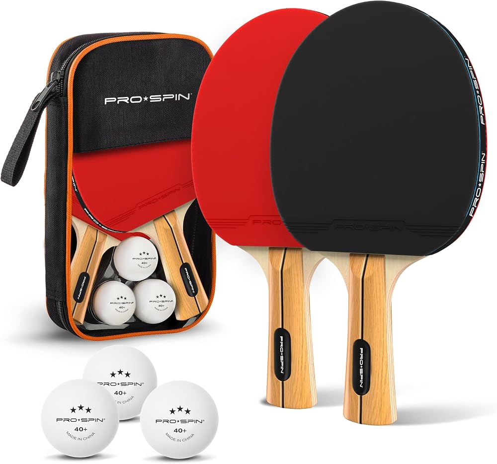 PRO-SPIN Table Tennis Bats Set with 3-Star Balls and Case - 2 Player Red