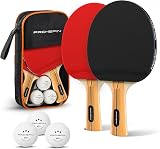 PRO-SPIN Table Tennis Bats Set with 3-Star Balls and Case - 2 Player Red