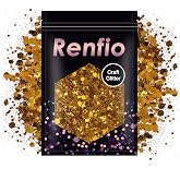 Renfio Gold Chunky Glitter, 3.5 Oz (100g) Mixed Fine Powder PET Flake | Iridescent Sequins Face Glitters for Craft Resin, Tumbler Ornament Painting, Hair Body, Wedding Decor - Dark Gold