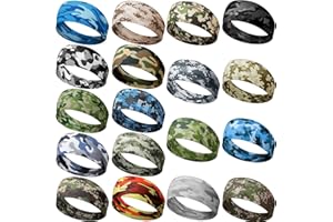 Wavyknot 18 Pcs Sports Sweatbands for Men Women Camo Headbands Workout Non Slip Headbands Breathable Head Band Fitness Stretchy Unisex Hairband for Yoga Running Cycling Ball