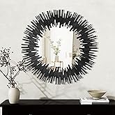 SHYFOY Sunburst Decorative Mirror Wall with Metal Frame, Large Round Decorative Mirrors Black Art Mirror for Wall Decor for L