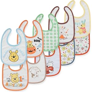 Disney Toy Story Minnie Pooh 10 Pack Milestone Baby Bibs Soft Absorbent Drool Bibs for Teething Feeding Newborn Essentials