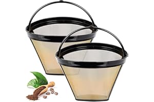 BEAUGIREW 2 Pack Reusable Coffee Filter #4 Gold 10-14 Cup Cone Coffee Filter Basket fit Ninja Cuisinart Black & Decker Mr. Co
