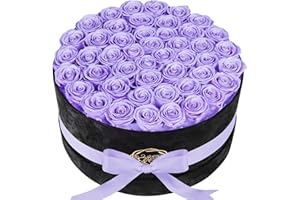 PRIFROTI 47 Roses in a Luxury Suede Box, Preserved Flowers for Women, Mothers Day Flowers for Mom, Lilac