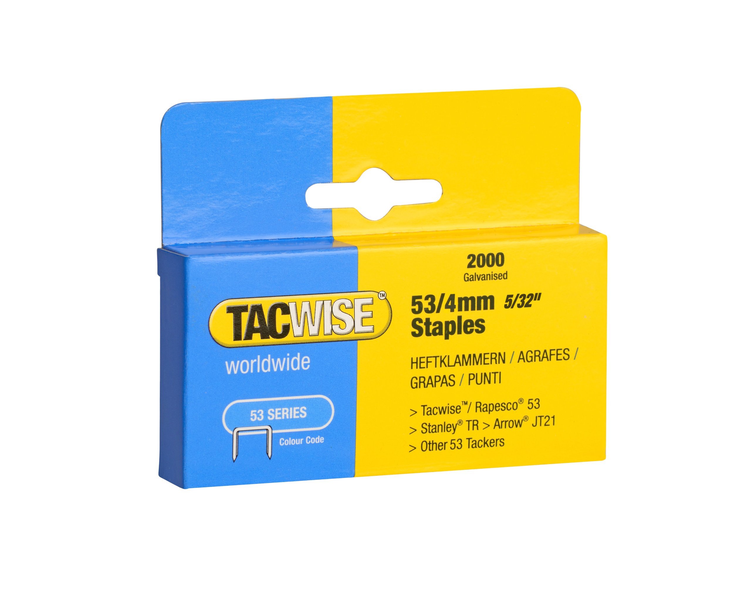 Tacwise 0333 Type 53 / 4 mm Galvanised Staples, Pack of 2000