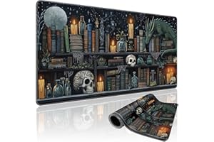 Mcapirivo Mystical Gothic Library Large Gaming Mouse Pad 31.5"x15.7"｜ Vintage Book-Themed XXL Desk Mat, Non-Slip Rubber Base & Stitched Edges - Extended Mousepad for PC/Laptop/Office/Home Decor