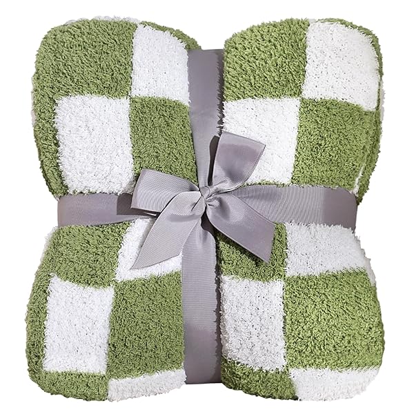 PANKU CHECKERED BLANKET, ULTRA SOFT GREEN CHECKERED THROW...