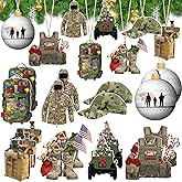 Beeveer 24 Pcs Army Ornaments for Christmas Tree Military Christmas Decorations Veteran Wooden Gifts Ornaments United States American Soldier Vehicle Boots Flag Decor for Xmas Tree Party Decor