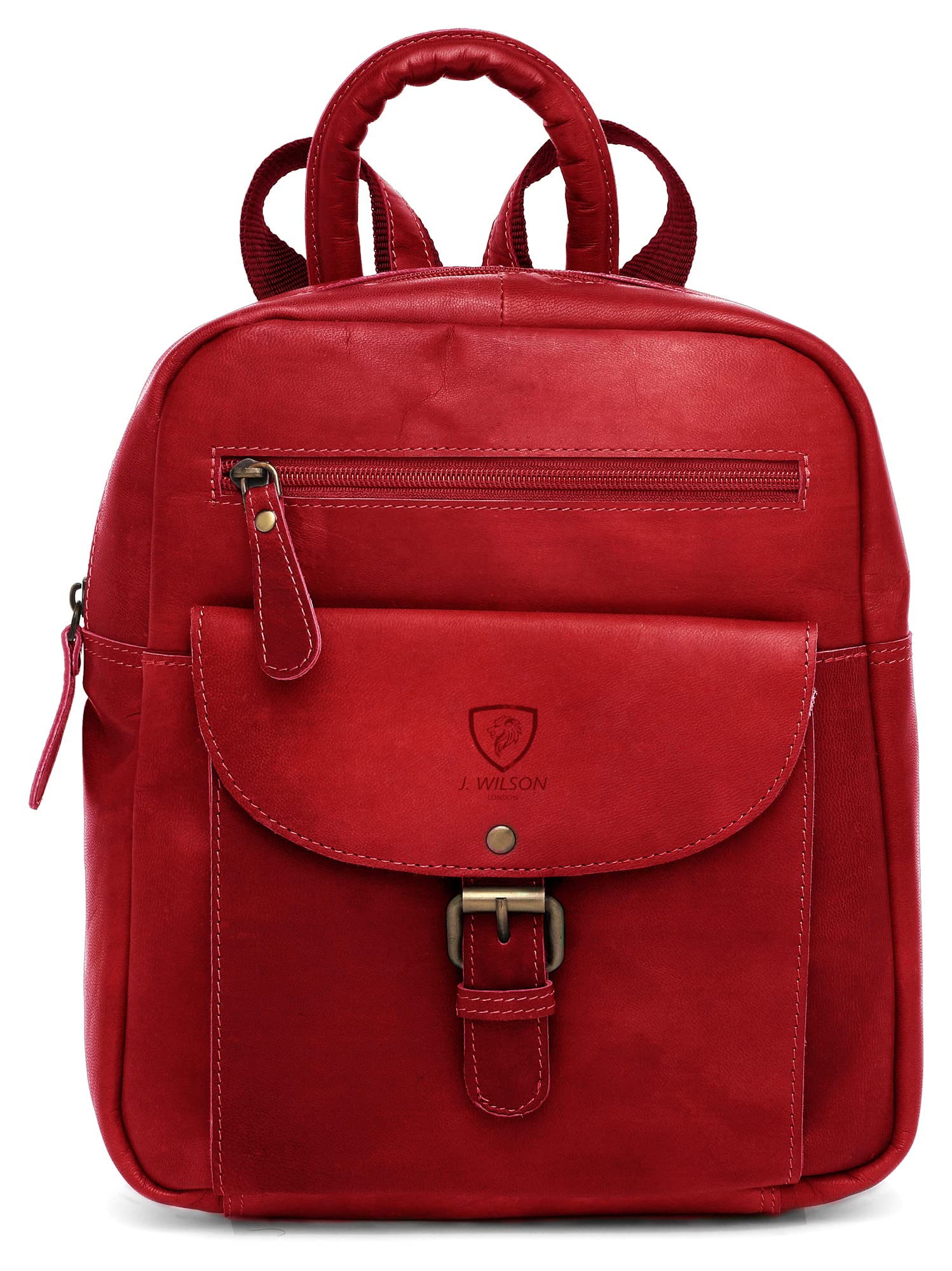 J. Wilson London Ladies Backpack Leather Backpack For Women Girls Schoolbag Casual Daypack School Bag Satchel (Vintage Red)