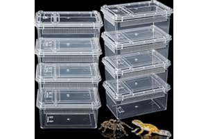 Irenare 8 Pcs Reptile Breeding Box Plastic Spider Terrarium Tarantula Feeding Box for Bearded Dragon Lizard Spider Gecko Scorpion(Vent Strips,Clear,7.48 x 4.92 x 2.95 Inch)