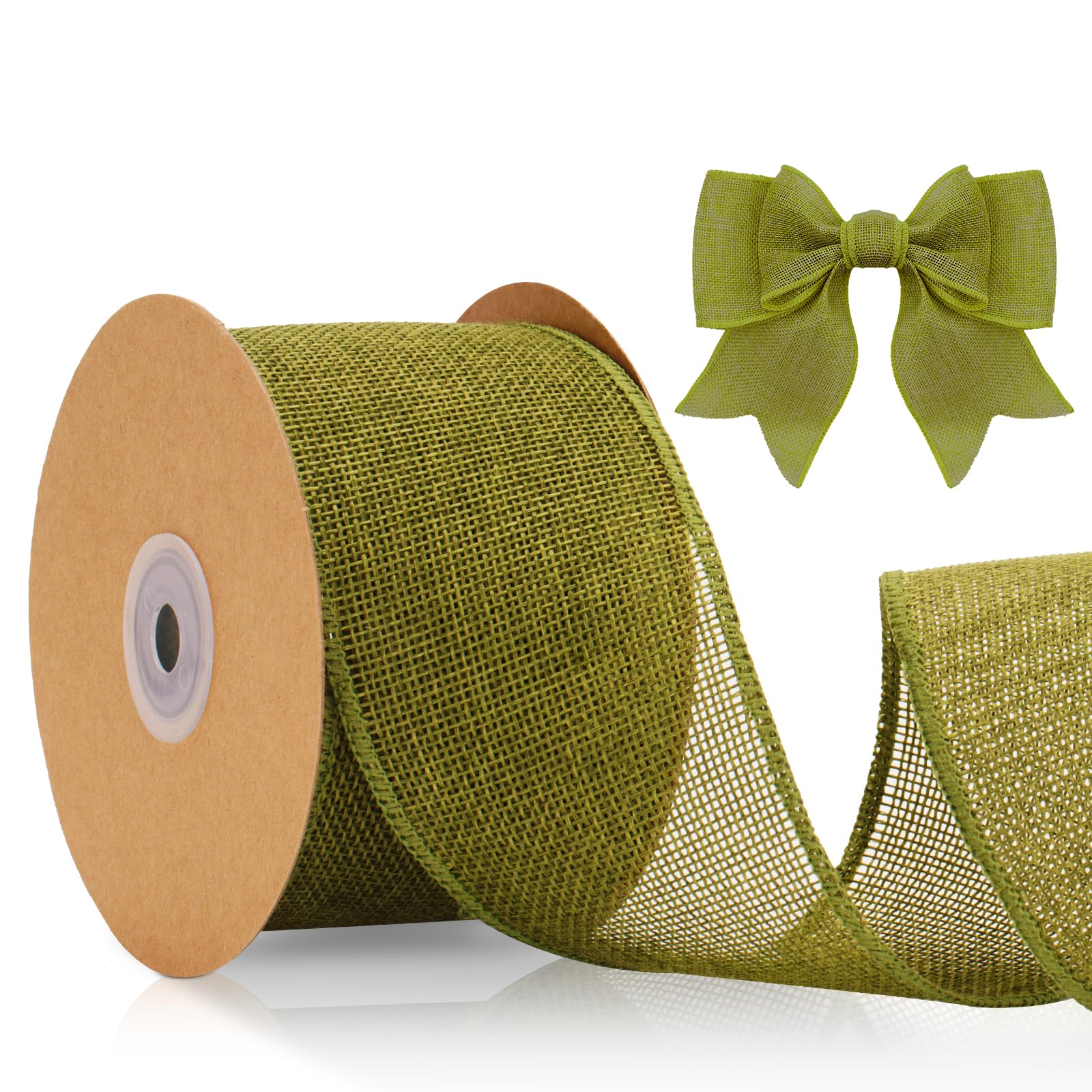 KINGLAKE 6.4cm 10m Sage Green Wired Ribbon for Wreath Bows Making, Wide Christmas Wired Ribbon for Crafting, Gift Wrapping, Xmas, Rustic Wedding Decoration
