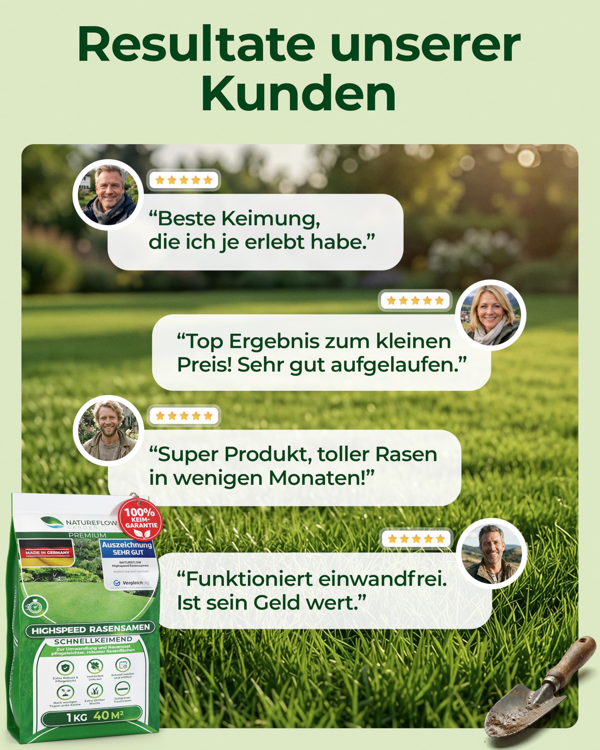 Rasensamen Schnellkeimend Frühjahr – TEST SEHR GUT – Grassamen Schnellkeimend für Rasen & Rasen Nachsaat 1kg 40qm – Rasensaat für Nachsaat Rasen Frühjahr, Saisonstart, kräftiges Wachstum 4