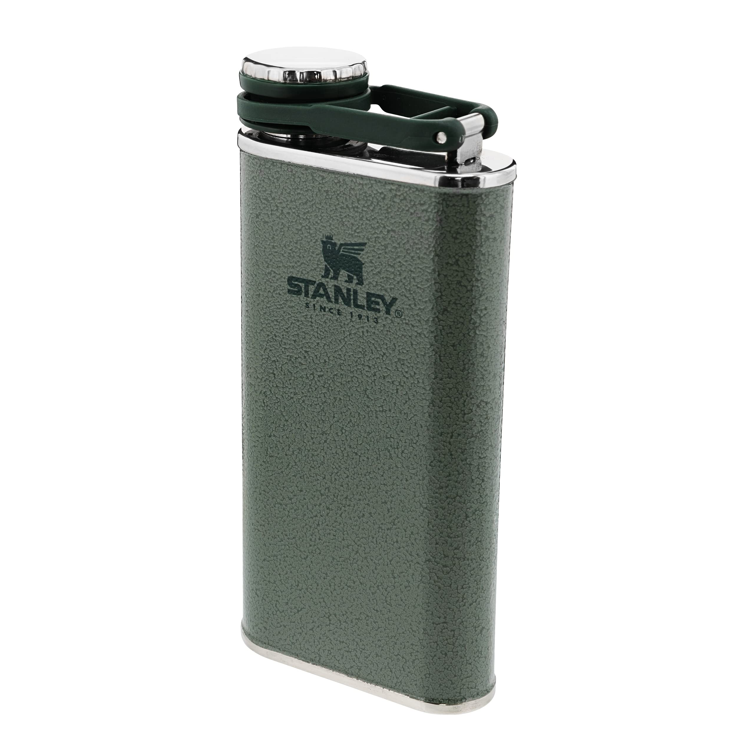 Stanley 1913 Classic Wide Mouth Hip Flask 0.23L - Large Opening for Easy Filling & Pouring - BPA-Free - Leakproof - Stainless Steel - for Whiskey Or Other Alcoholic Beverages - Green