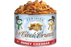 FERIDIES Holiday Snowmen Honey Cheddar 5 o'Clock Crunch Snack Mix - 14oz Resealable Can of Bar Mix