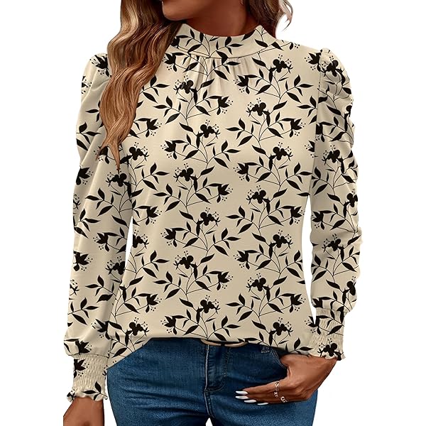 ZOOMOON Women's Polka Dots Blouse Puff Ruffle Long Sleeve