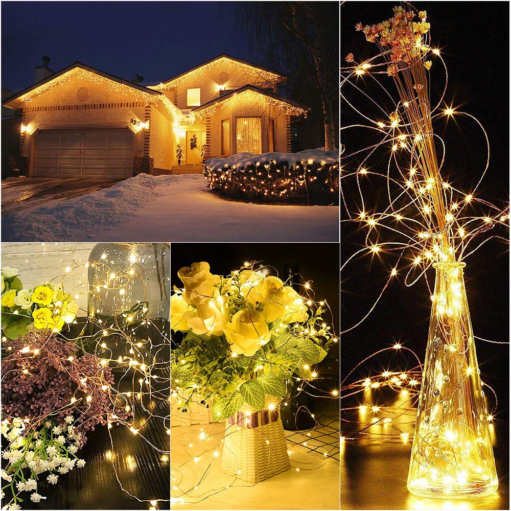 Rarlight 33ft 100 LED String Lights Dimmable with Remote Control, Waterproof Outdoor & Indoor Decorative Lights for Bedroom, Garden, Patio, Parties (Copper Wire Lights, Warm White)