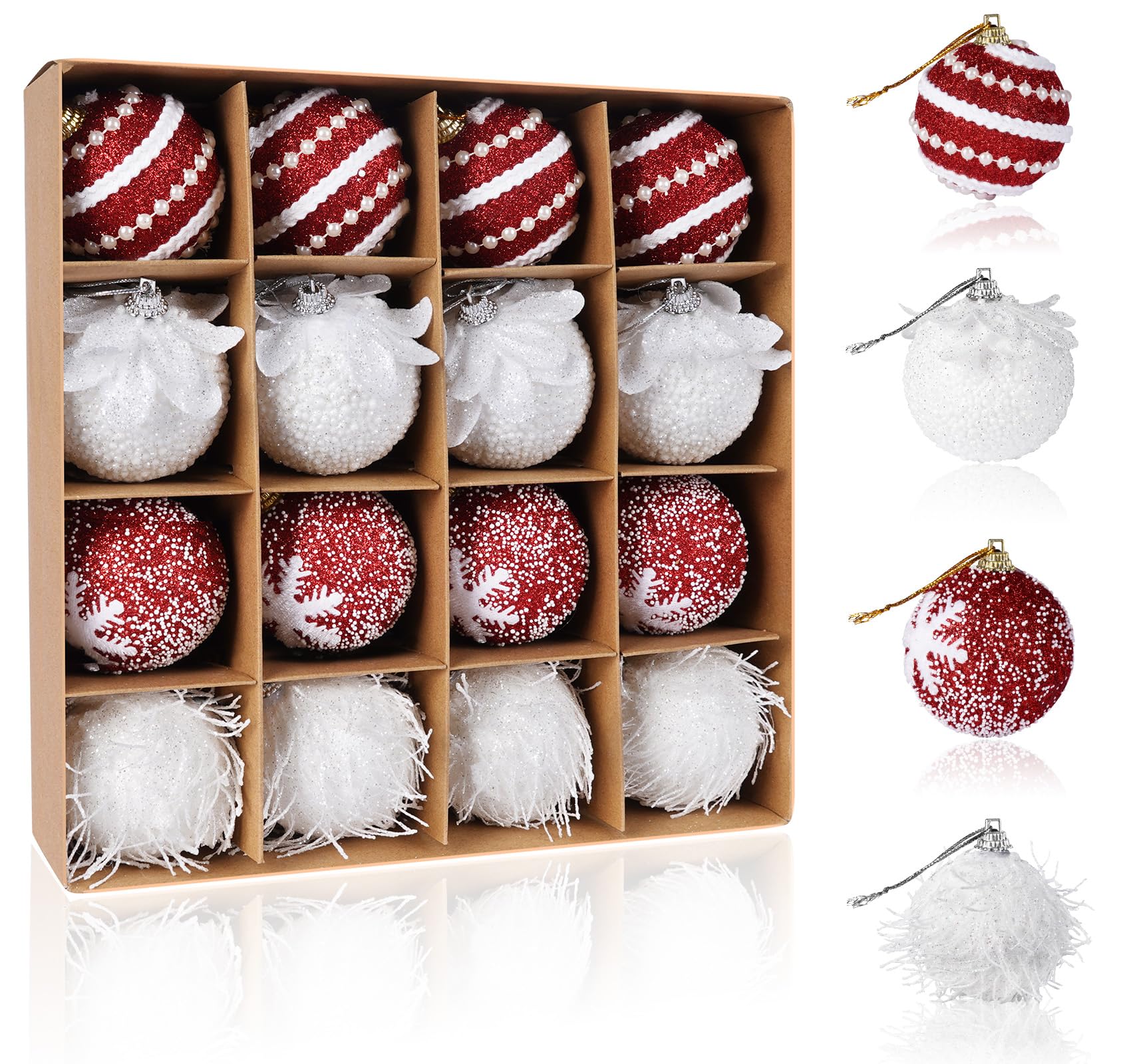 Photo 1 of 2.36" Christmas Tree Ball Ornaments, 16pcs Red & White Glittering Foam Shatterproof Hanging Christmas Ball Ornaments for Xmas Tree New Year Birthday Home Party Decorations