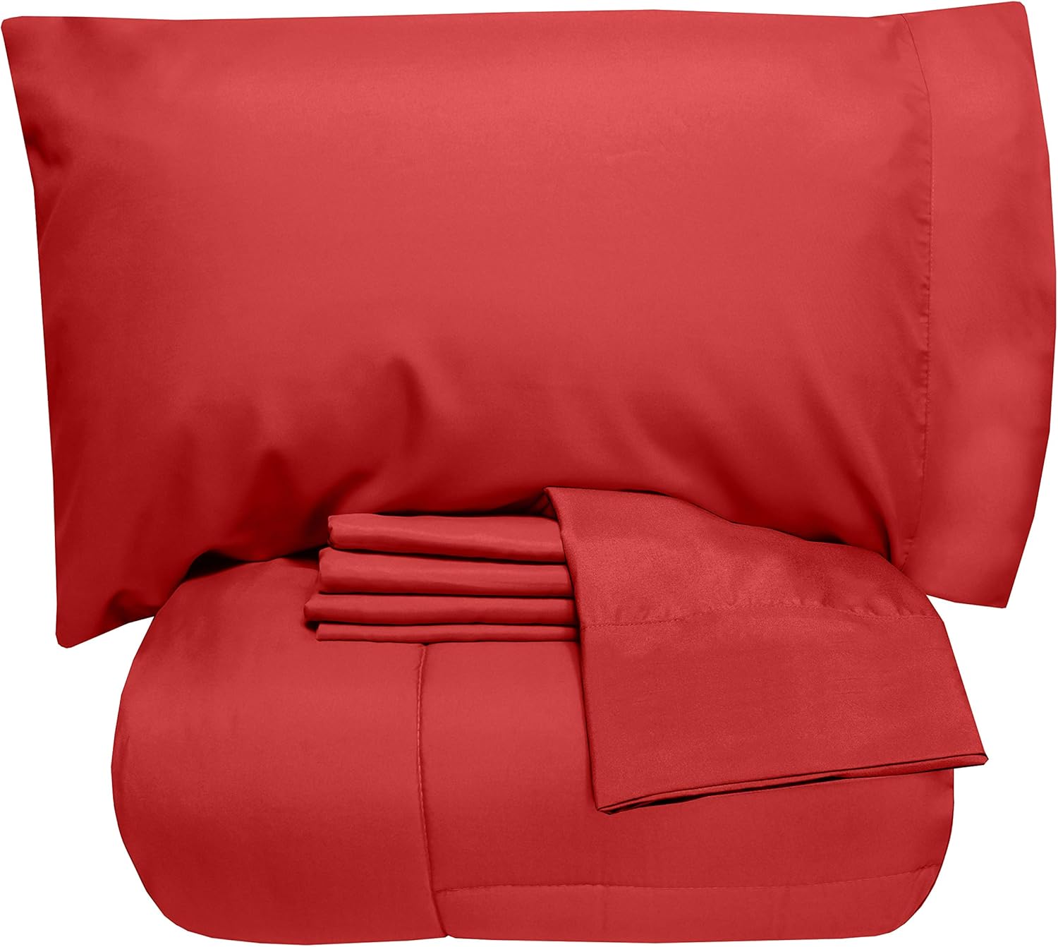 Sweet Home Collection 5 Piece Comforter Set Bag Solid Color All Season Soft Down Alternative Blanket & Luxurious Microfiber Bed Sheets, Twin, Red: Home & Kitchen