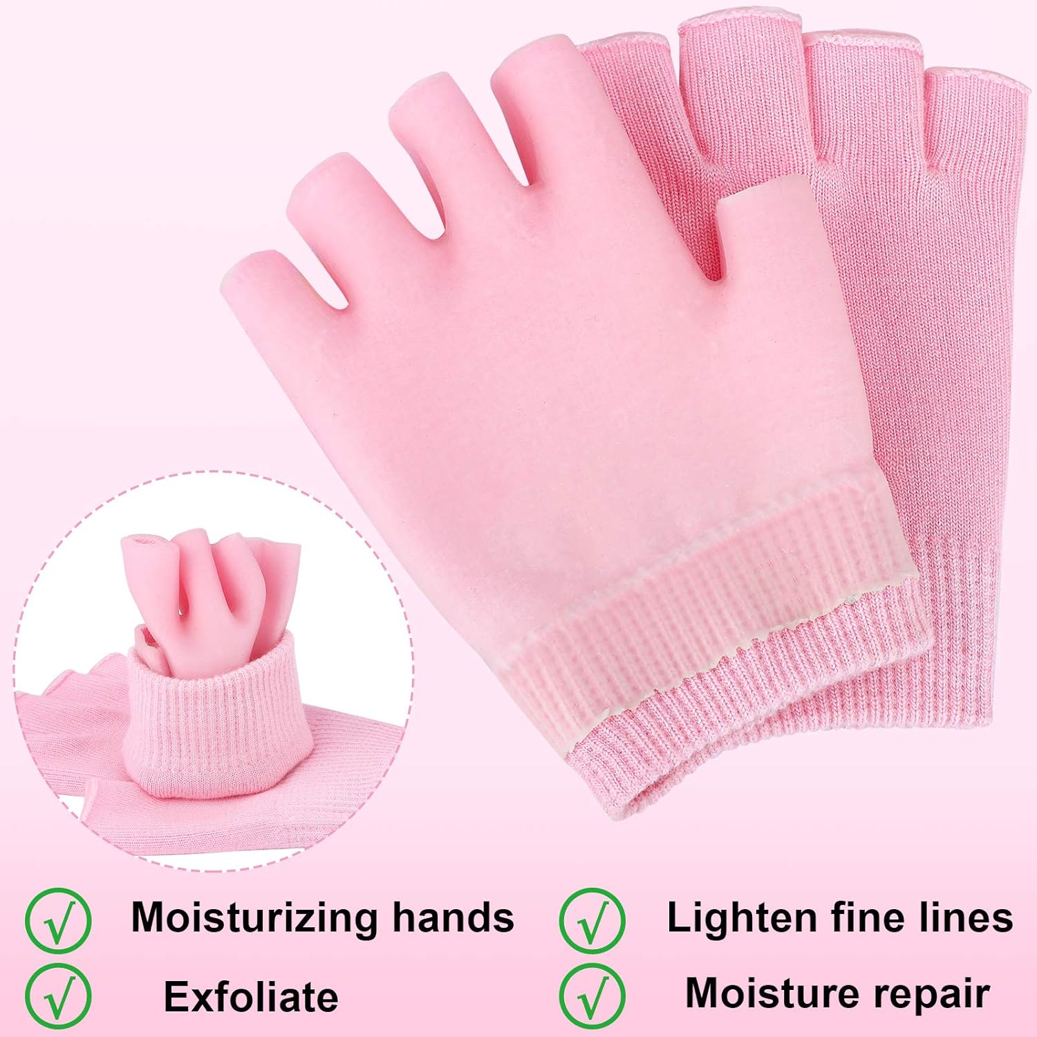 Elcoho 3 Pairs Moisturizing Gloves with Gel Lining Fingerless Moisturizing Glove Cotton Gloves Dry Hands Treatment for Dry Rough and Cracked Hands (Black, Purple, Pink) : Beauty