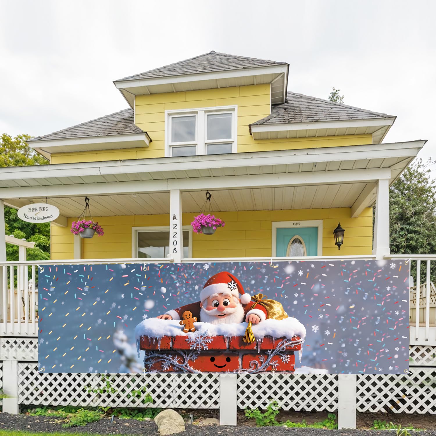 Photo 1 of 10x3 ft Extra Large Merry Christmas Santa Claus Banner Outdoor 115''x35'' Merry Christmas Decorations for Fence Outside banner for Garden Party