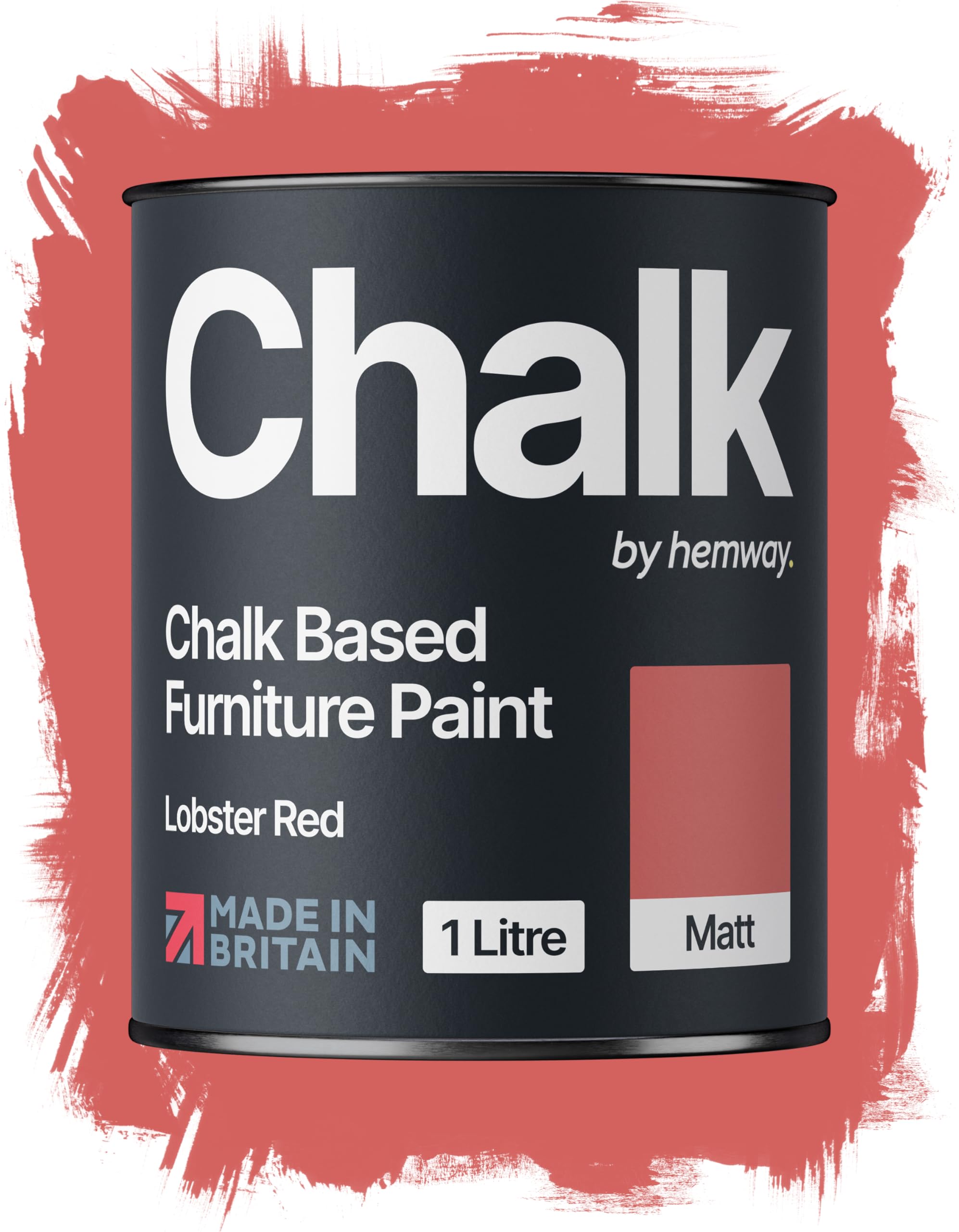 Hemway Chalk Based Furniture Paint, Lobster Red 1L, Matt Finish Shabby Chic, Chalk Paint Furniture & Walls, Quick Dry & 1 Coat