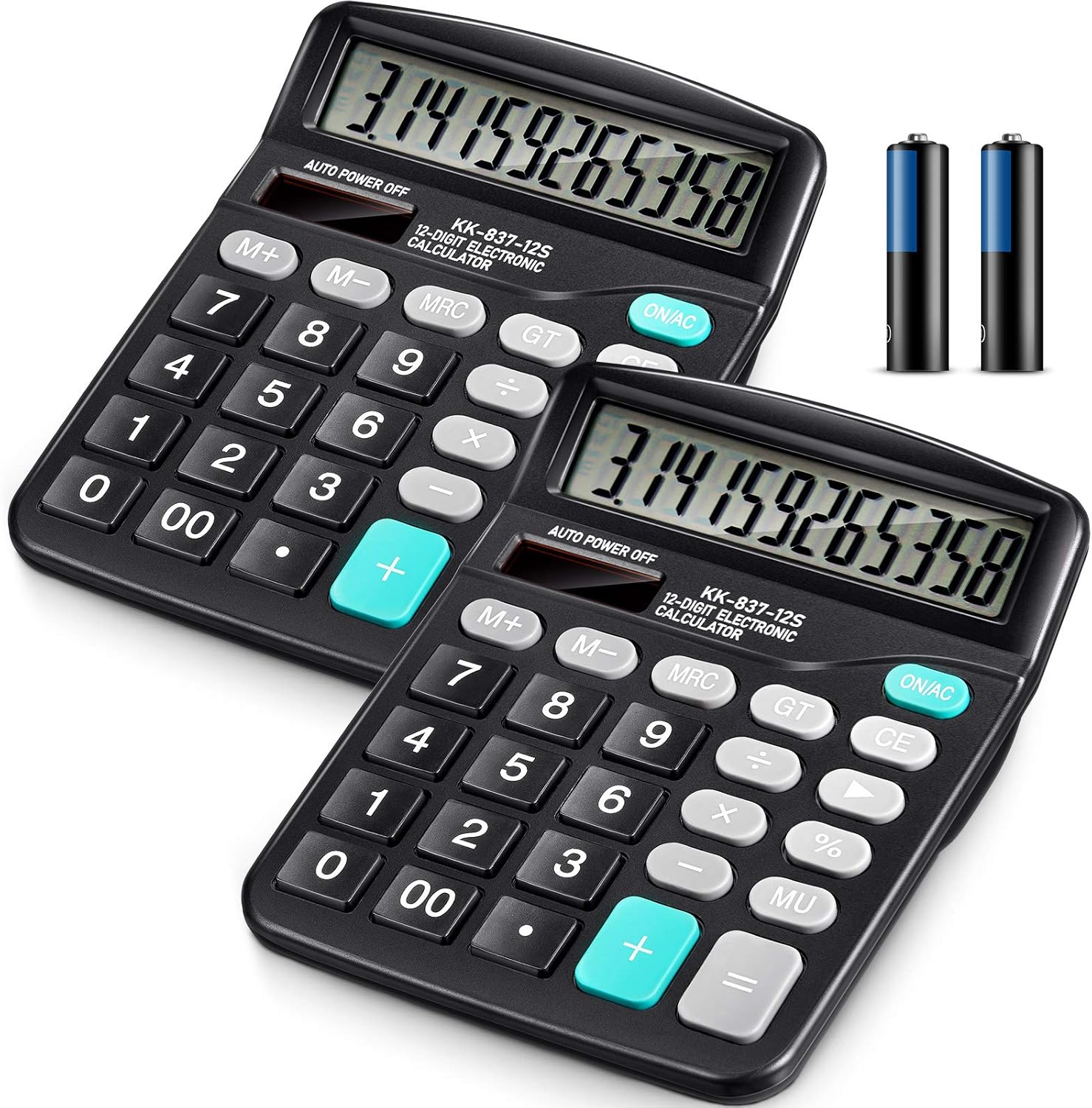 2 Pieces Desktop Calculator 12 Digit Basic Calculator Solar Calculator LCD Display Big Button Calculator Dual Power Office Calculators with 2 AA Battery for Business Office Home School