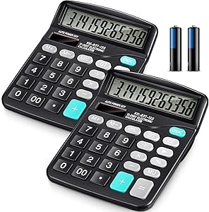 2 Pieces Desktop Calculator 12 Digit Basic Calculator Solar Calculator LCD Display Big Button Calculator Dual Power Office Calculators with 2 AA Battery for Business Office Home School