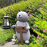 ENZIBETY Cat Garden Statue with Solar Lantern: Cat Outdoor Figurine Decorations -Solar Garden Statue Decor for Patio,Balcony,Yard, Lawn - Gift for Mom, Grandma,Women, Housewarming,Birthday