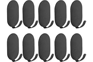 IBERDE 10 Pcs Sticky Adhesive Hooks for Hanging, Stainless Steel Key Holder Command Hooks Stick On Wall Mount Hanger Over The Door Metal Hook Utility Hooks for Kitchen, Cup, Coat, hat, Picture (Black)