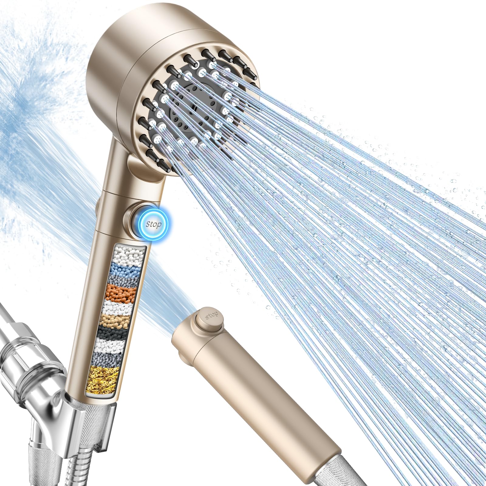 FEELSO Filtered Shower Head with Handheld, High Pressure 4 Spray Showerhead with Filters & Upgraded Anti-clog Nozzles for Hard Water -Remove Chlorine, Reduce Dry Itchy Skin -ON/OFF Switch Image