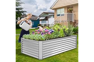 FRIZIONE 6x3x2ft Galvanized Metal Raised Garden Bed for Vegetables, Outdoor Garden Raised Planter Box, Backyard Patio Planter Raised Beds for Flowers, Herbs, Fruits