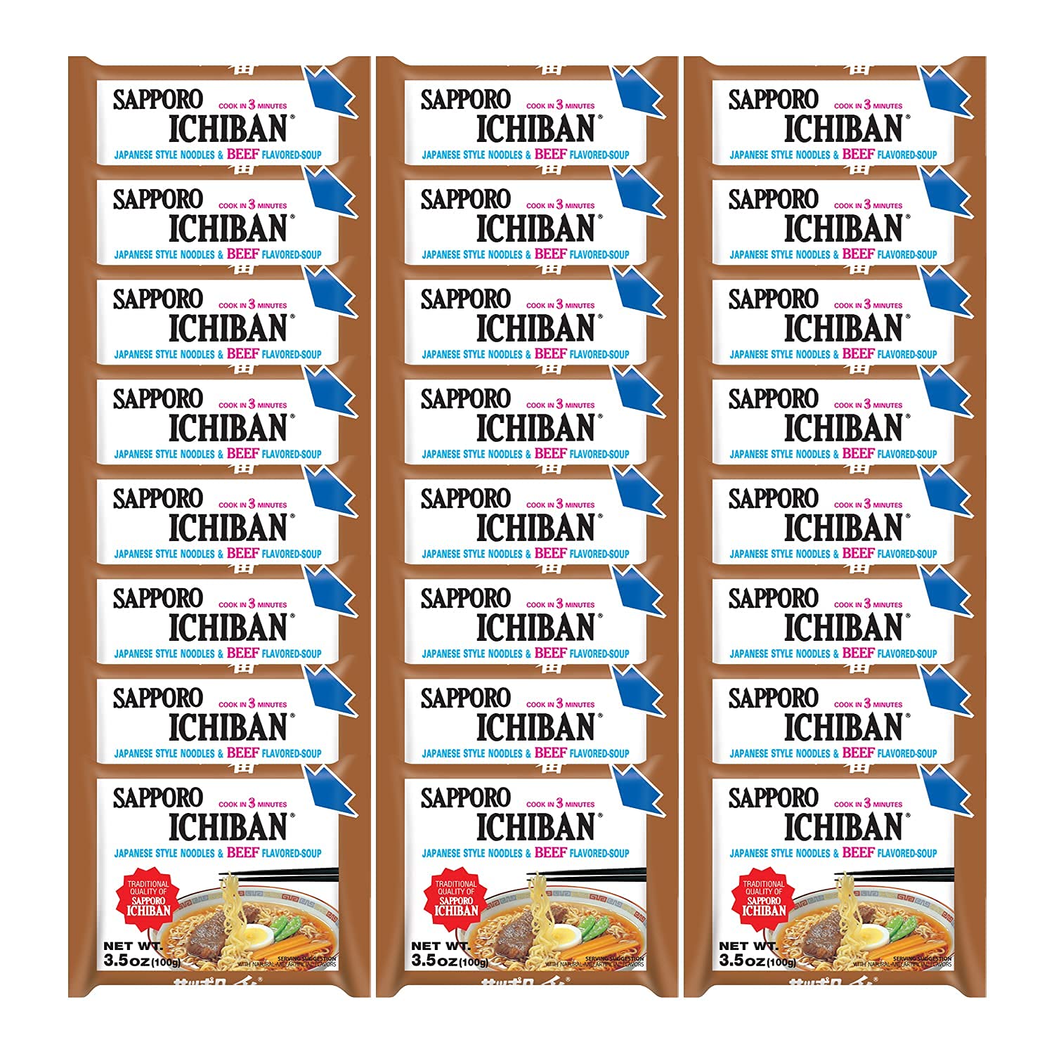 Photo 1 of [SAPPORO ICHIBAN] Ramen Noodles, Beef Flavor, No. 1 Tasting Japanese Instant Noodles (3.5 Oz. x 24 packs) | 24 Pack Case