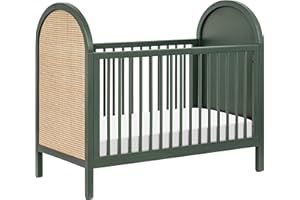 babyletto Bondi Cane 3-in-1 Convertible Crib with Toddler Bed Conversion Kit in Forest Green with Natural Cane, Greenguard Gold Certified
